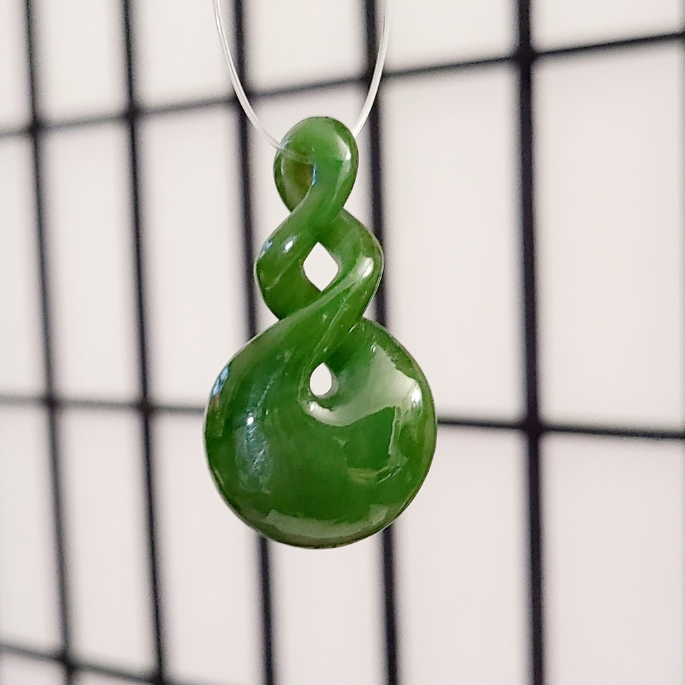 *SOLD* Large Canadian Nephrite Cassiar Jade Double Infinity Twist Pendant